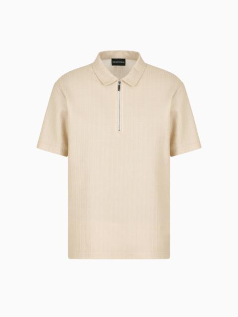 EMPORIO ARMANI POLO SHIRT IN A MICRO-PERFORATED KNIT WITH ZIP