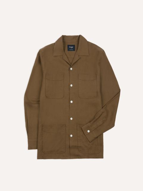 Drake's Khaki Linen Four-Pocket Camp Collar Work Shirt