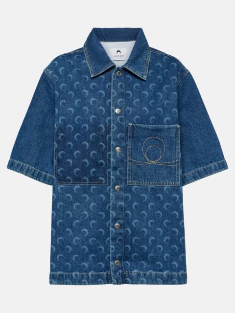 Deadstock printed denim bowling shirt