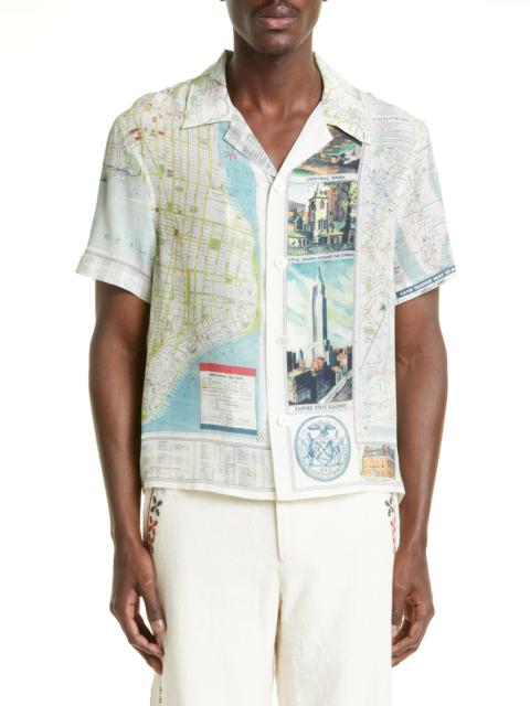 New York City Map Short Sleeve Silk Button-Up Shirt