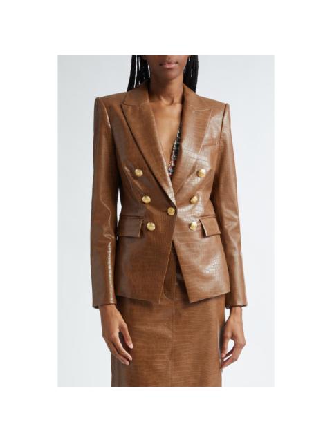 Veronica Beard Lawrence Croc Embossed Faux Leather Dickey Jacket in Dark Camel at Nordstrom