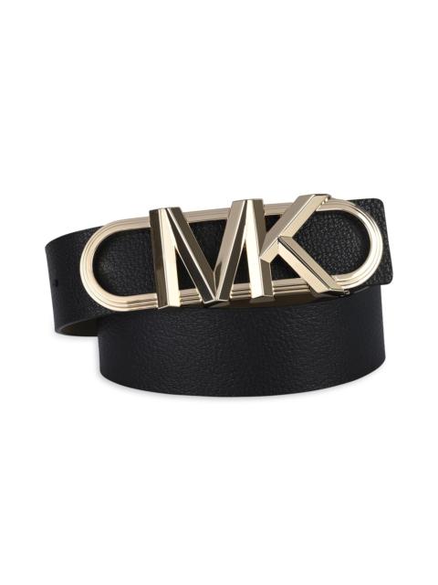 MICHAEL KORS Women's MK Logo Buckle Leather Belt - Black