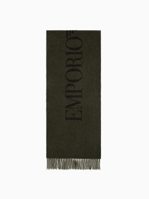 EMPORIO ARMANI Two-tone wool scarf with oversized lettering