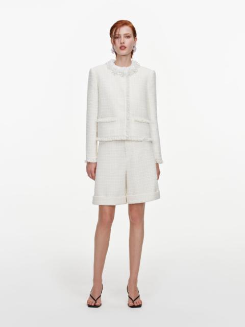 self-portrait Cream Sequin Boucle Pearl Trim Jacket
