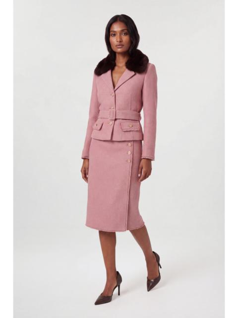 KAREN MILLEN Petite Texture Tweed Button Midi Pencil Skirt