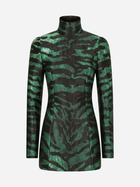 Dolce & Gabbana Short tiger-design lamé jacquard dress