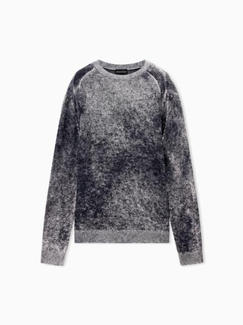 EMPORIO ARMANI RIBBED VIRGIN WOOL SWEATER WITH MÉLANGE PRINT