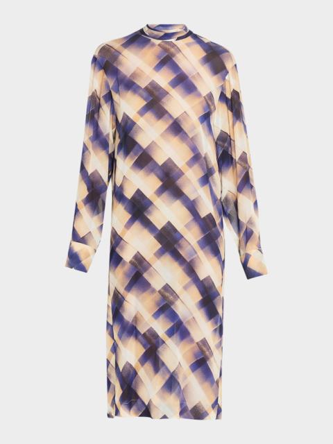 Dries Van Noten Doddy Scarf-Neck Check-Print Midi Dress