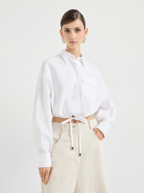 Cotton poplin cropped shirt with monili