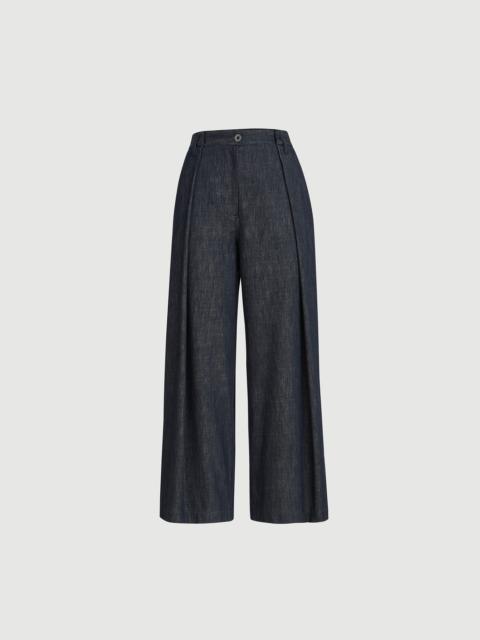 Brunello Cucinelli Denim-effect twill pleated A-line trousers with shiny loop