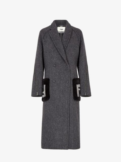 FENDI Gray melange double wool tweed coat