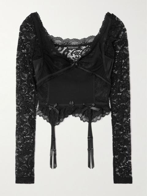 BALENCIAGA Cropped jersey and tulle-trimmed lace top Black