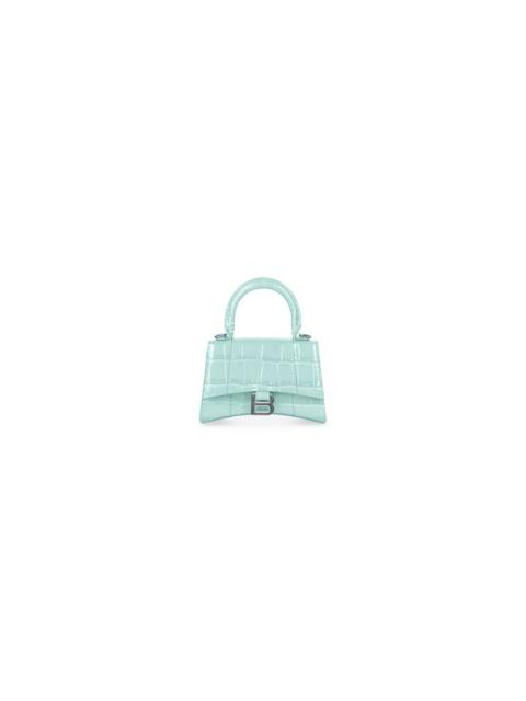 BALENCIAGA Women's Hourglass Mini Handbag With Chain Crocodile Embossed  in Mint