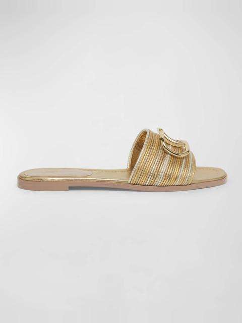 Valentino VLogo Metallic Flat Slide Sandals