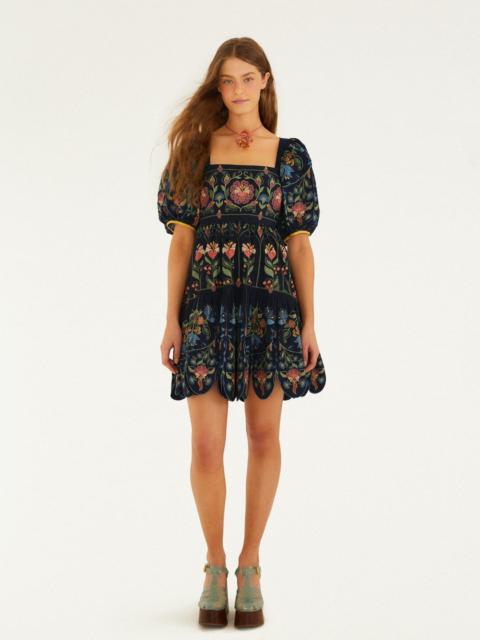 Navy Blue Stitched Garden Organic Cotton Mini Dress