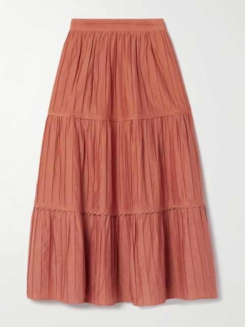 LA LIGNE Tiered Pintucked Cotton And Silk-blend Midi Skirt