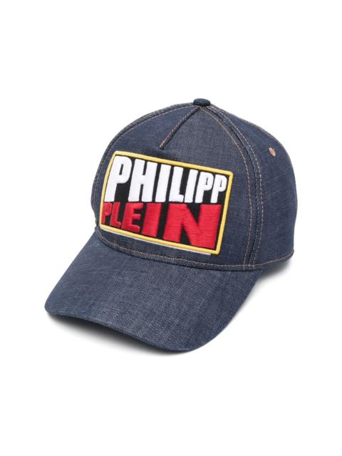 logo-patch denim baseball hat