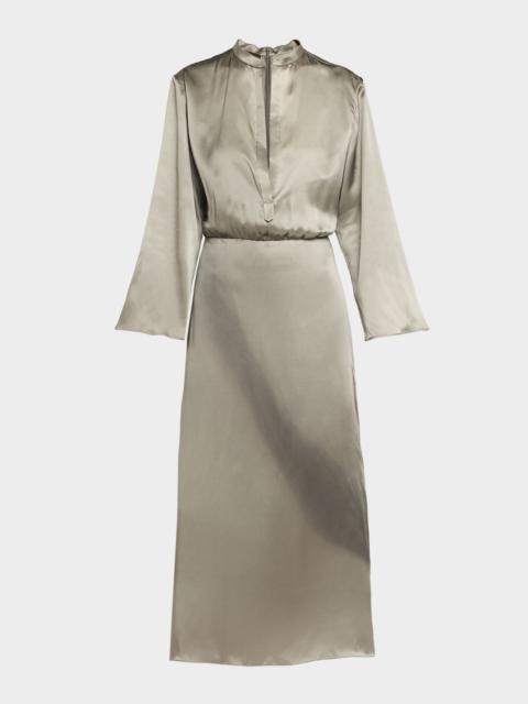 GIORGIO ARMANI Ombre Print Silk Long-Sleeve Midi Dress
