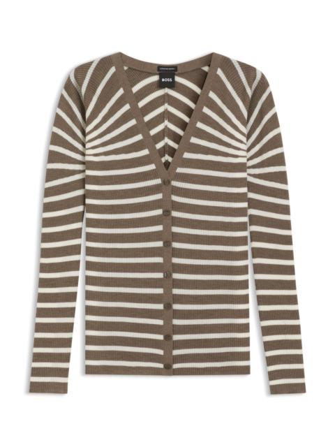 BOSS BUTTONED CARDIGAN IN STRIPED MERINO WOOL