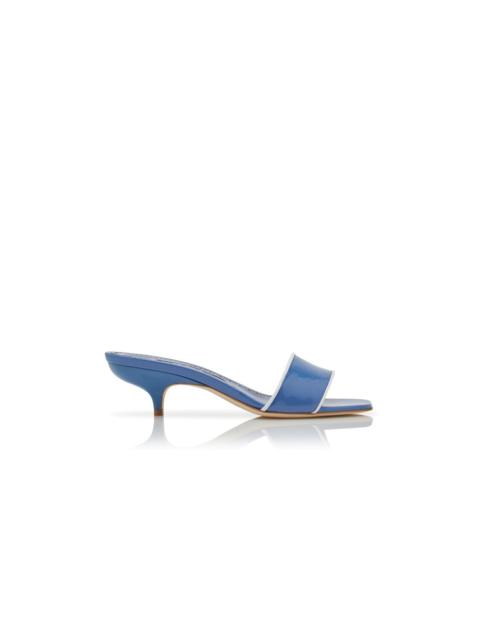 Blue Patent Leather Open Toe Mules