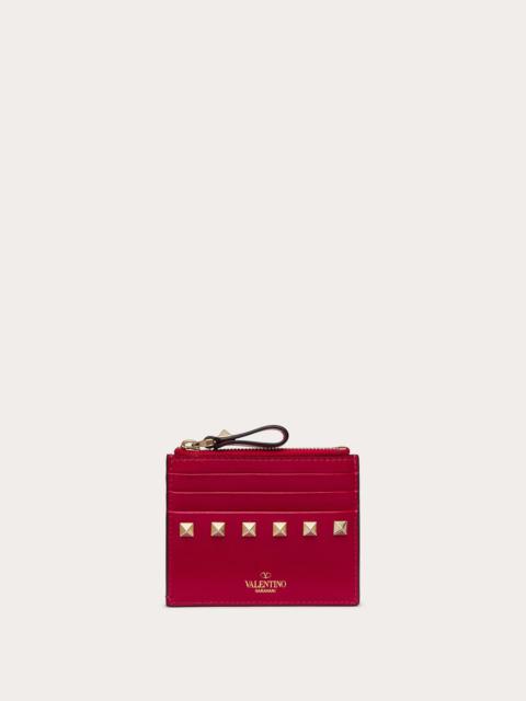 Valentino ROCKSTUD CALFSKIN CARDHOLDER WITH ZIPPER