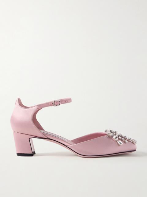 JIMMY CHOO Verity 45 Crystal-embellished Satin Mary Jane Pumps