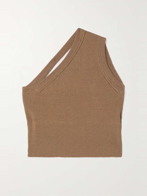 JACQUEMUS Ascu one-shoulder ribbed linen-blend top