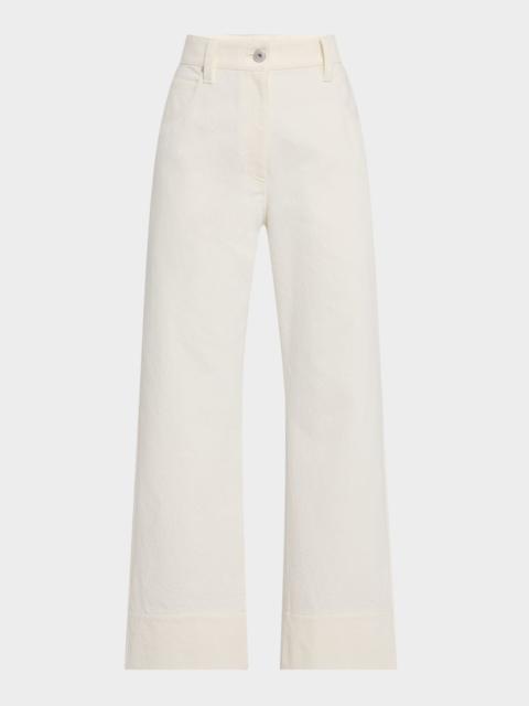 Brunello Cucinelli Cotton-Wool Barrel Cuff Wide-Leg Jeans