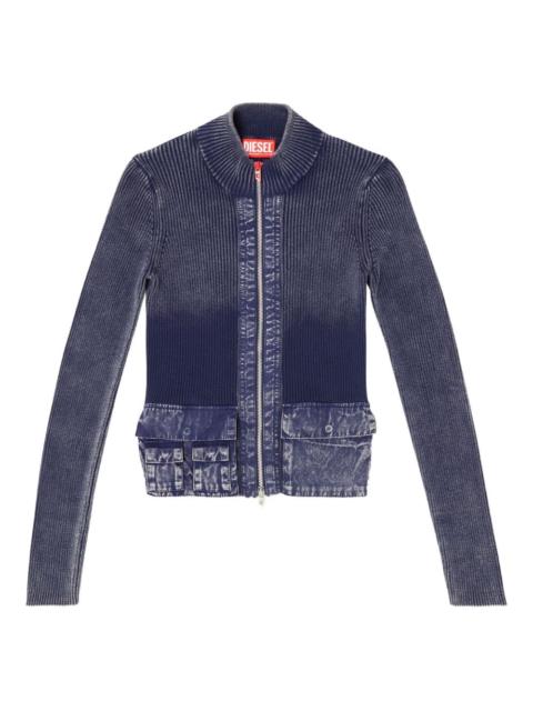Diesel M-Melissa rib-knit denim-pockets cardigan