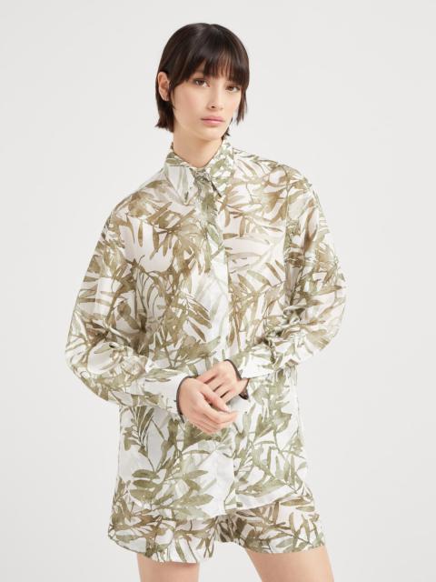 Brunello Cucinelli Silk herbarium print pongee shirt with shiny cuffs