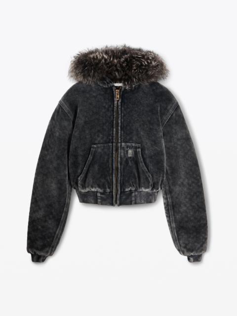 Alexander Wang zip-up hoodie in velour with shearling hood