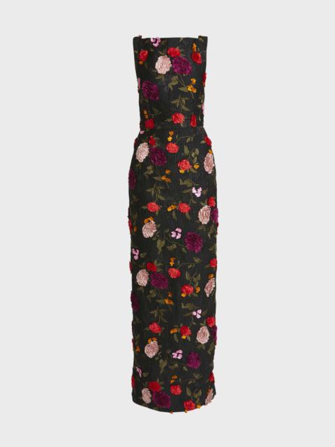Floral Embroidered Long Sleeveless Column Gown