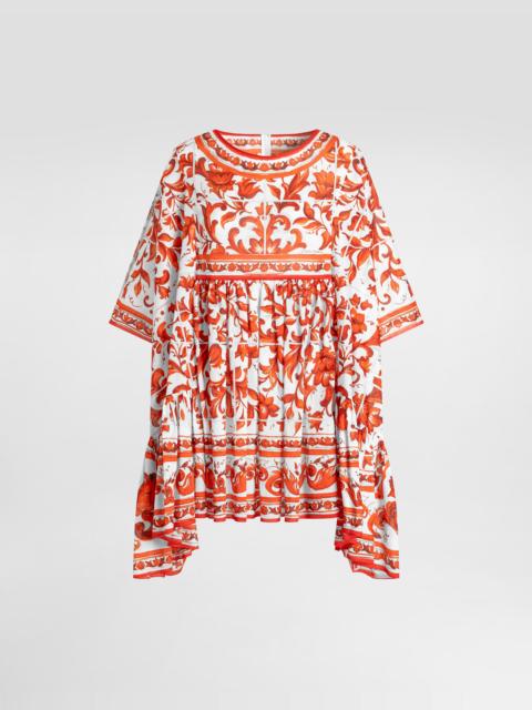 Dolce & Gabbana Long kaftan dress in majolica-print cotton