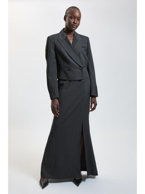 KAREN MILLEN Pinstripe Satin Mix Tailored Maxi Skirt