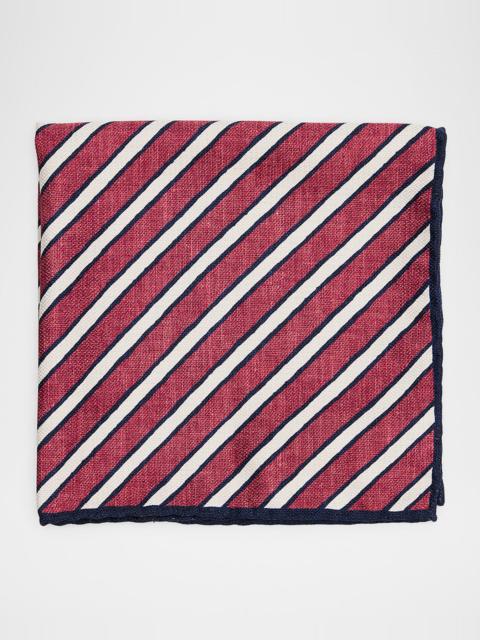 Brunello Cucinelli Men's Double-Face Bengal Stripe Silk Pocket Square