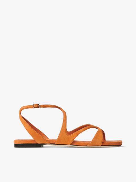 JIMMY CHOO Ayla Flat Sunset Orange Suede Flat Sandals