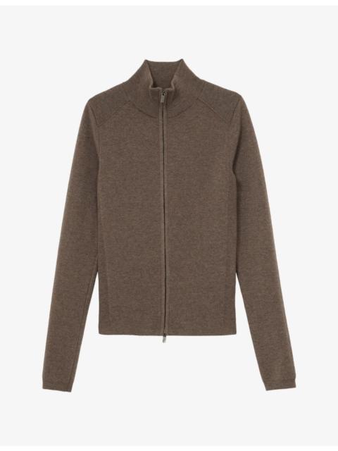 REISS Ava Funnel-Neck Stretch Wool-Blend Top