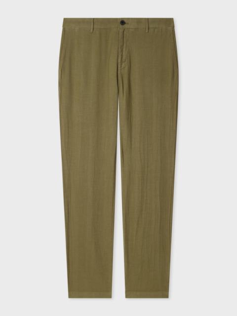 Paul Smith Khaki Green Cotton-Linen Trousers