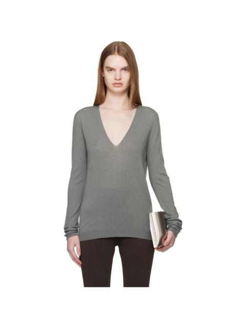 Rick Owens Khaki Temple V Neck Pull Sweater