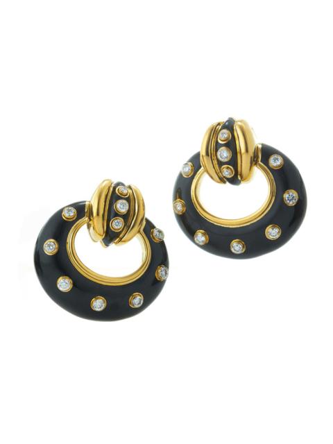 DAVID WEBB Diamond Black Stud Doorknocker Earrings