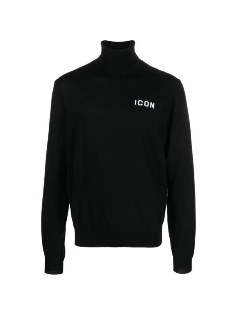 intarsia-knit logo high-neck jumper