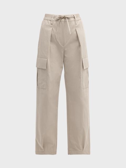Lightly Wrinkled Cotton Cargo Pants with Drawstring Waist