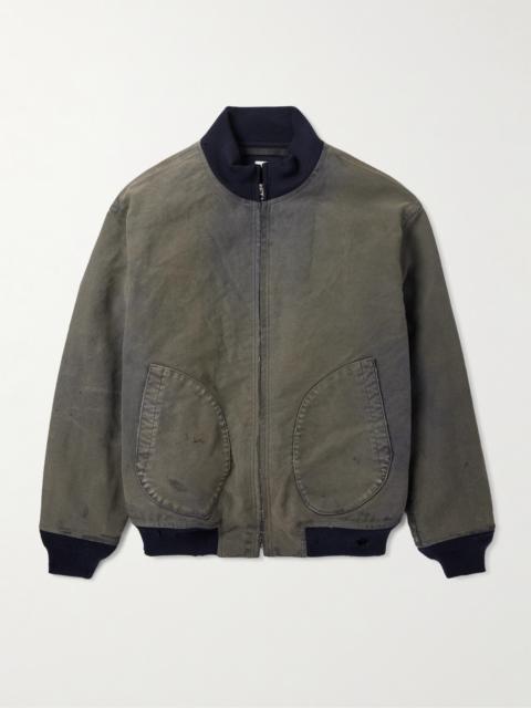 A.PRESSE Vintage Distressed Ribbed Wool-Trimmed Denim Bomber Jacket