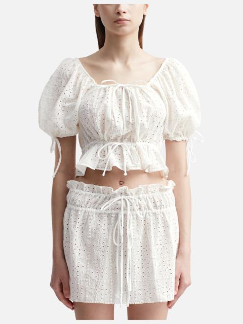 GANNI WHITE BRODERIE ANGLAISE CROPPED TOP