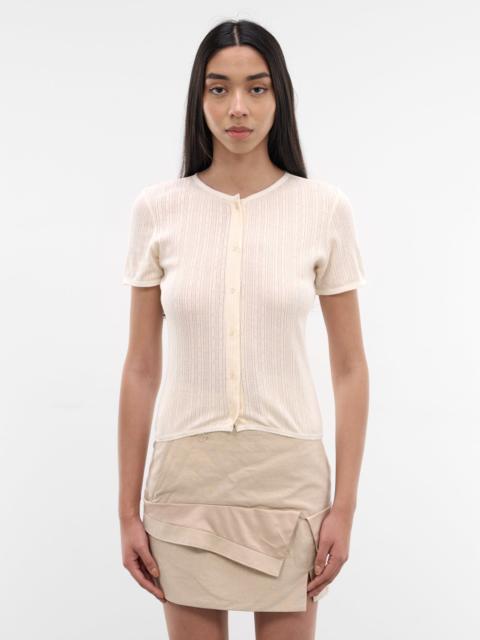 ELENA VELEZ White Pointelle Jersey Knit Shirt