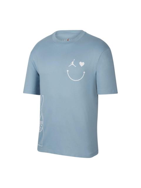 Jordan Men's Air Jordan Smiling Face Pattern Logo Printing Round Neck Short Sleeve Blue T-Shirt DZ7637-494