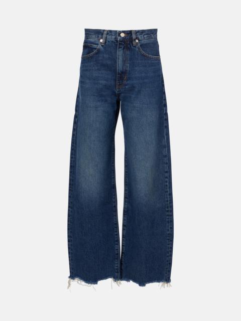 FRAME Bow frayed barrel-leg jeans