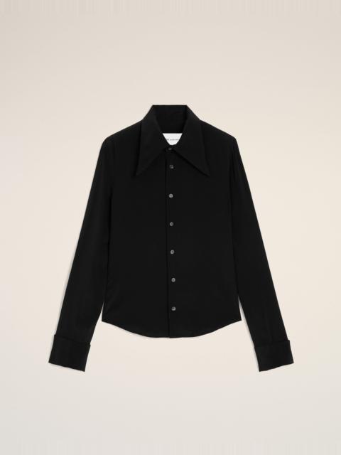 AMI Paris BLACK BLENDED SILK SHARP COLLAR ADJUSTED SHIRT