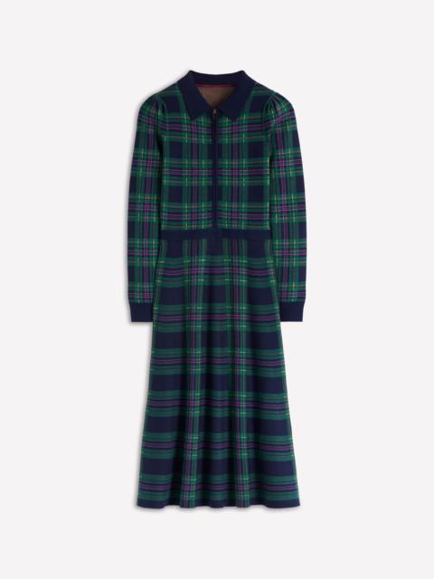 BODEN Fiona Zip Front Knitted Dress-Green Check