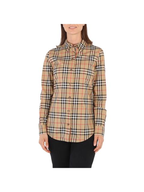 Burberry Ladies Vintage Check Stretch Cotton Button-down Collar Shirt